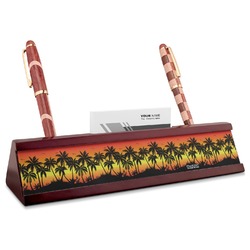 Tropical Sunset Red Mahogany Nameplate with Business Card Holder (Personalized)