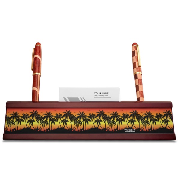 Tropical Sunset Red Mahogany Nameplates with Business Card Holder - Straight