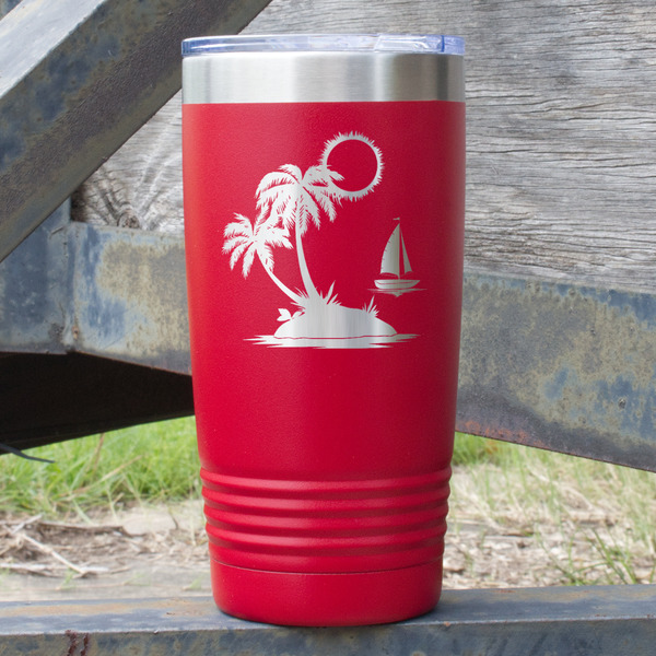 Custom Tropical Sunset 20 oz Stainless Steel Tumbler - Red - Double Sided (Personalized)