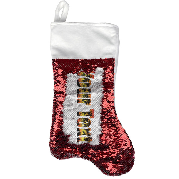 Custom Tropical Sunset Reversible Sequin Stocking - Red (Personalized)