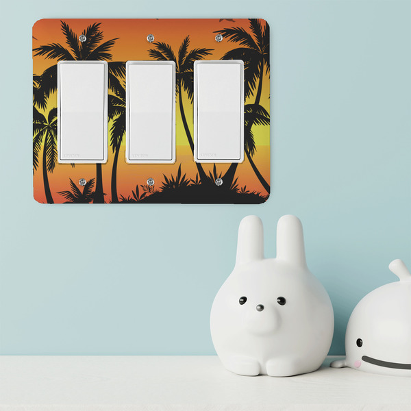 Tropical Sunset Rocker Light Switch Covers - Triple - IN CONTEXT
