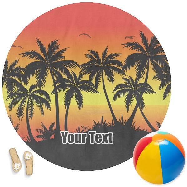 Custom Tropical Sunset Round Beach Towel (Personalized)
