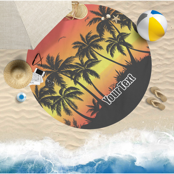 Tropical Sunset Round Beach Towel Lifestyle