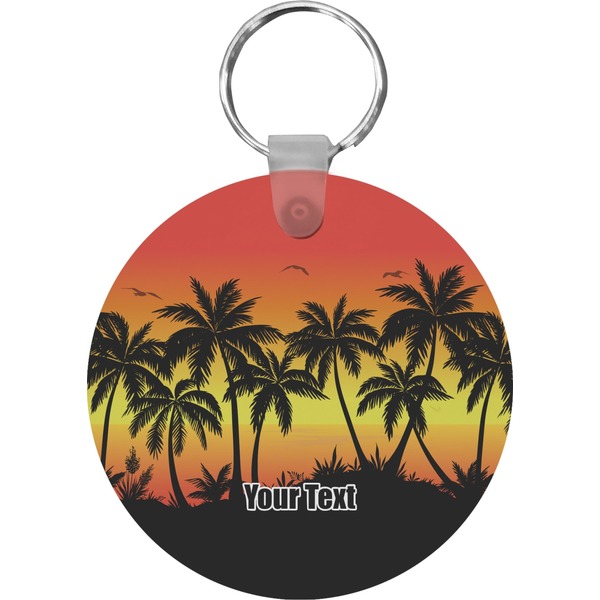 Custom Tropical Sunset Round Plastic Keychain (Personalized)