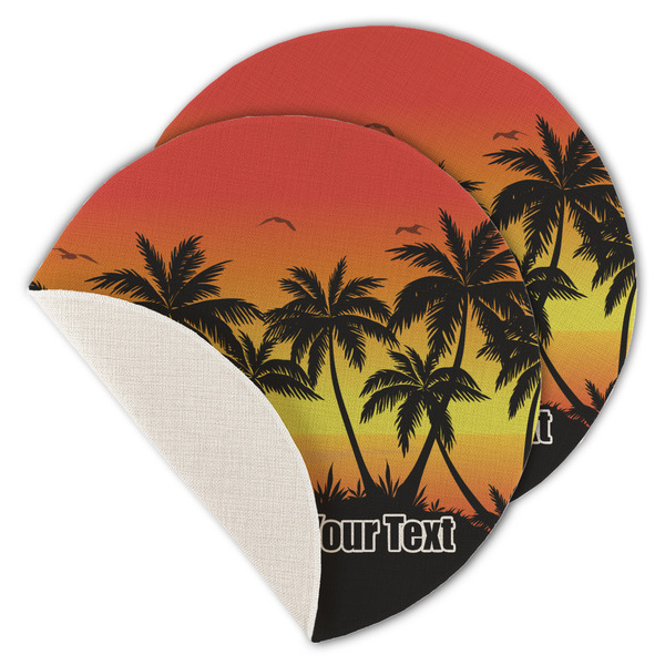 Custom Tropical Sunset Round Linen Placemat - Single Sided - Set of 4 (Personalized)