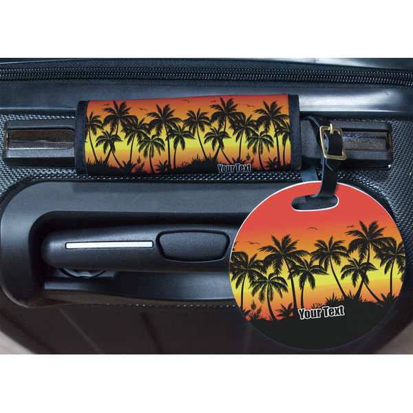 Tropical Sunset Round Luggage Tag & Handle Wrap - In Context