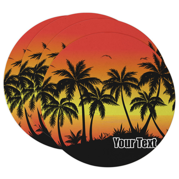 Custom Tropical Sunset Round Paper Coasters w/ Name or Text