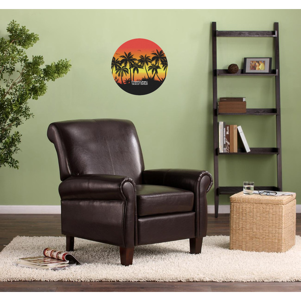 Tropical Sunset Round Wall Decal on Living Room Wall