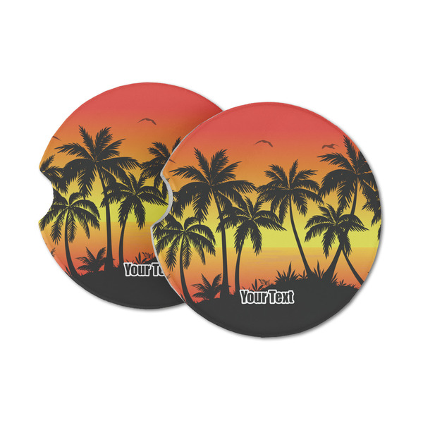 Custom Tropical Sunset Sandstone Car Coasters - Set of 2 (Personalized)