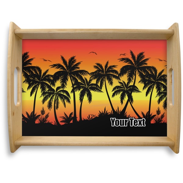 Custom Tropical Sunset Natural Wooden Tray - Large (Personalized)