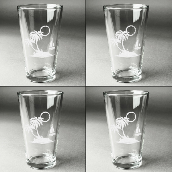 Tropical Sunset Set of Four Engraved Beer Glasses - Individual View