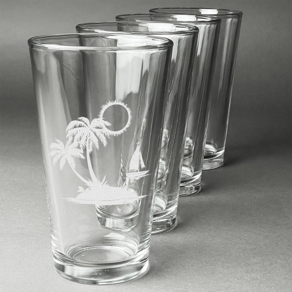 Custom Tropical Sunset Pint Glasses - Engraved (Set of 4)