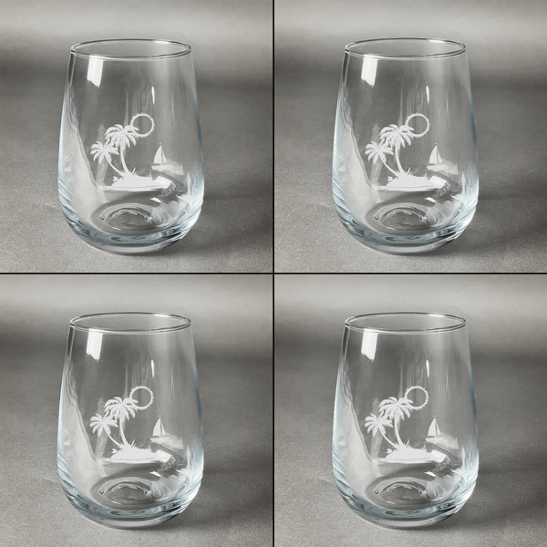 Tropical Sunset Set of Four Personalized Stemless Wineglasses (Approval)