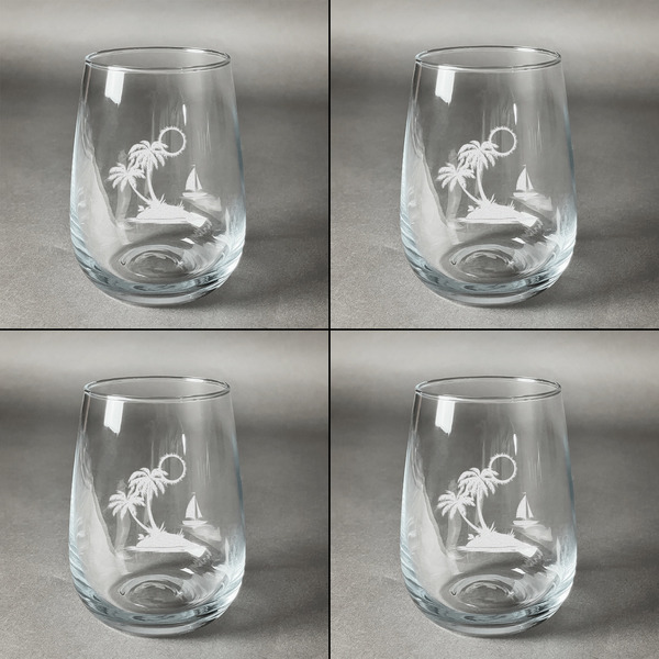 Tropical Sunset Set of Four Personalized Stemless Wineglasses (Approval)