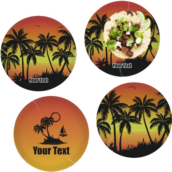 Custom Tropical Sunset Set of 4 Glass Lunch / Dinner Plate 10" (Personalized)