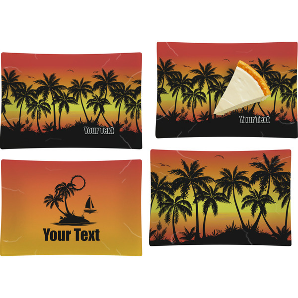 Custom Tropical Sunset Set of 4 Glass Rectangular Appetizer / Dessert Plate (Personalized)