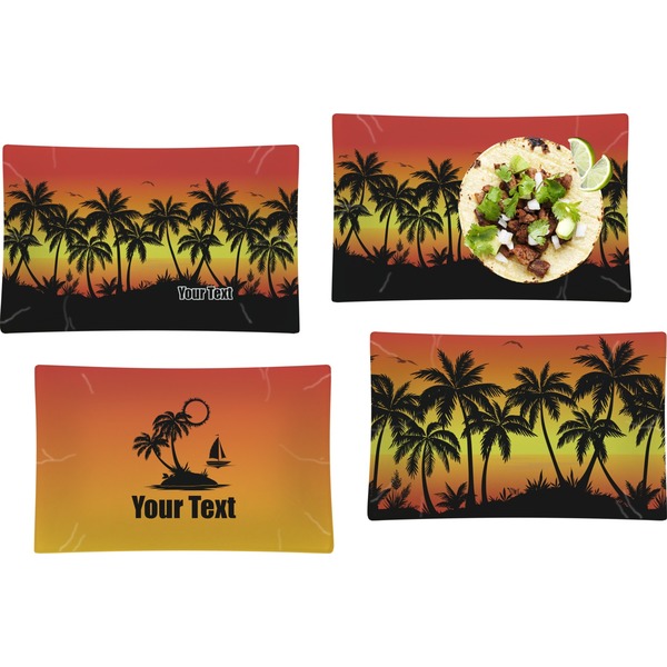 Custom Tropical Sunset Set of 4 Glass Rectangular Lunch / Dinner Plate (Personalized)