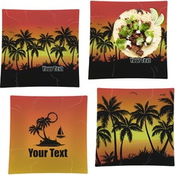 Tropical Sunset Set of 4 Glass Square Lunch / Dinner Plate 9.5" (Personalized)