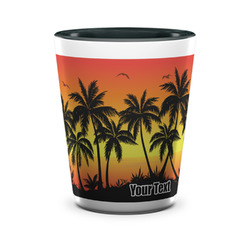 Tropical Sunset Ceramic Shot Glass - 1.5 oz - Two Tone - Set of 4 (Personalized)