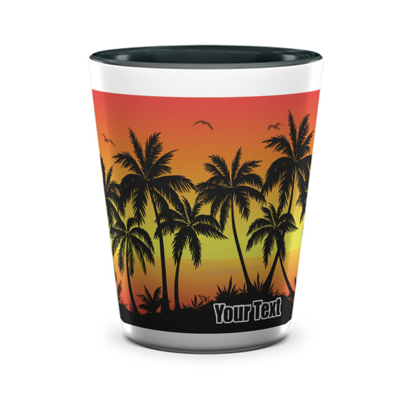 Custom Tropical Sunset Ceramic Shot Glass - 1.5 oz - Two Tone - Set of 4 (Personalized)