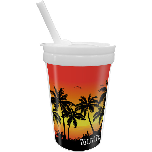 Custom Tropical Sunset Sippy Cup with Straw (Personalized)