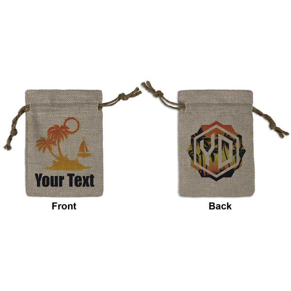 Custom Tropical Sunset Small Burlap Gift Bag - Front & Back (Personalized)