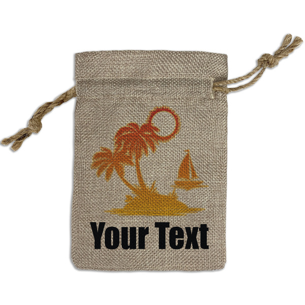 Custom Tropical Sunset Small Burlap Gift Bag - Front (Personalized)