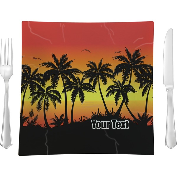 Custom Tropical Sunset 9.5" Glass Square Lunch / Dinner Plate- Single or Set of 4 (Personalized)