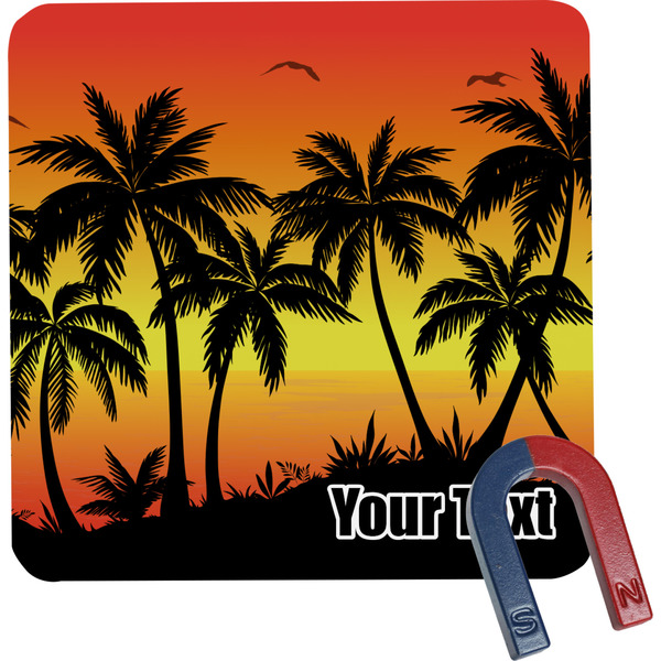 Custom Tropical Sunset Square Fridge Magnet (Personalized)