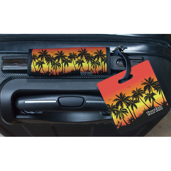 Tropical Sunset Square Luggage Tag & Handle Wrap - In Context