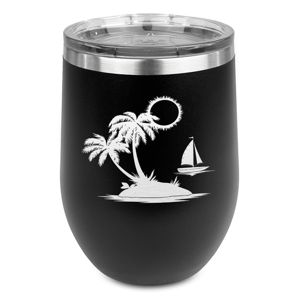 Custom Tropical Sunset Stemless Stainless Steel Wine Tumbler - Black - Double Sided (Personalized)