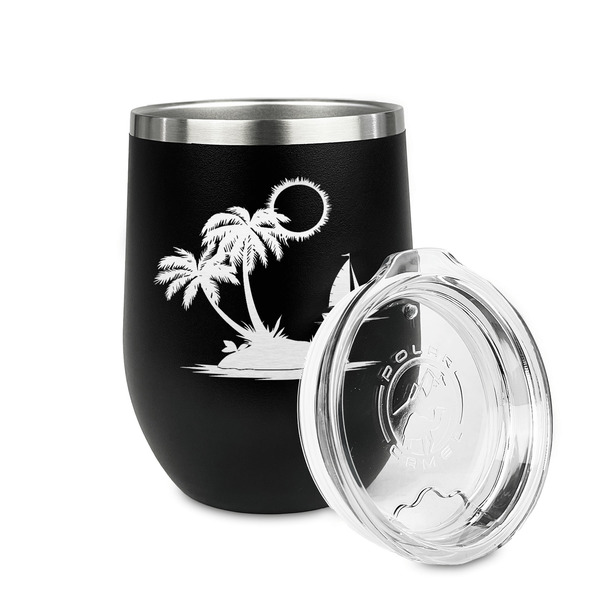 Tropical Sunset Stainless Wine Tumblers - Black - Single Sided - Alt View