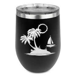 Tropical Sunset Stemless Stainless Steel Wine Tumbler - Black - Single Sided