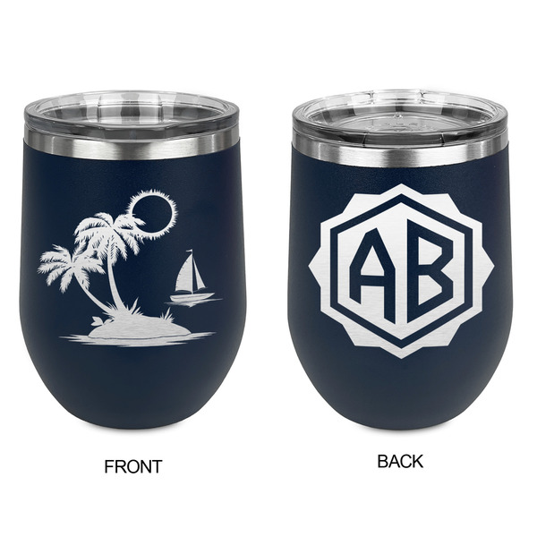 Tropical Sunset Stainless Wine Tumblers - Navy - Double Sided - Approval