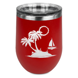 Tropical Sunset Stemless Stainless Steel Wine Tumbler - Red - Double Sided (Personalized)