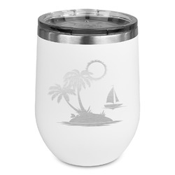 Tropical Sunset Stemless Stainless Steel Wine Tumbler - White - Double Sided (Personalized)