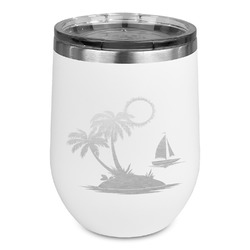 Tropical Sunset Stemless Stainless Steel Wine Tumbler - White - Single Sided