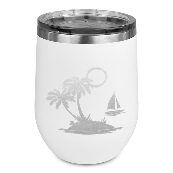 Custom Tropical Sunset Stemless Stainless Steel Wine Tumbler - White - Single Sided