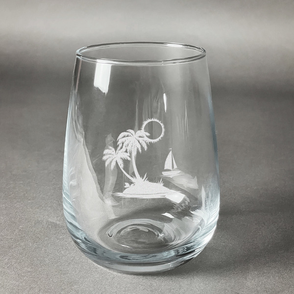Custom Tropical Sunset Stemless Wine Glass - Engraved