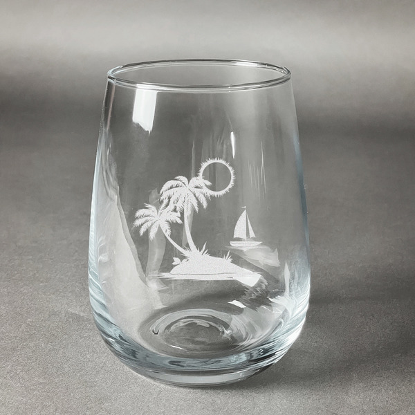 Custom Tropical Sunset Stemless Wine Glass (Single)