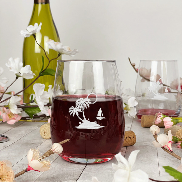 Tropical Sunset Stemless Wine Glass - In Context