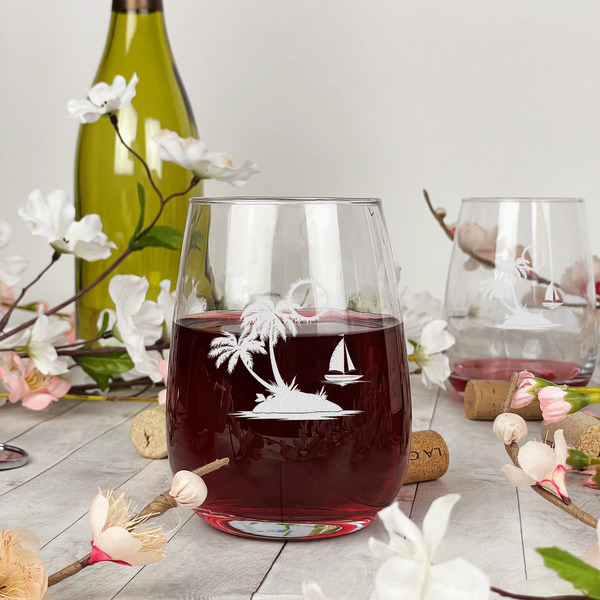 Tropical Sunset Stemless Wine Glass - In Context