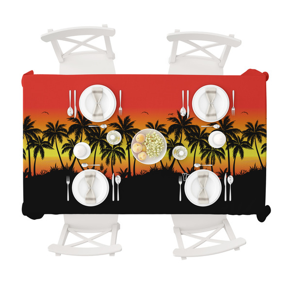 Tropical Sunset Tablecloths (58"x102") - TOP VIEW (with plates)