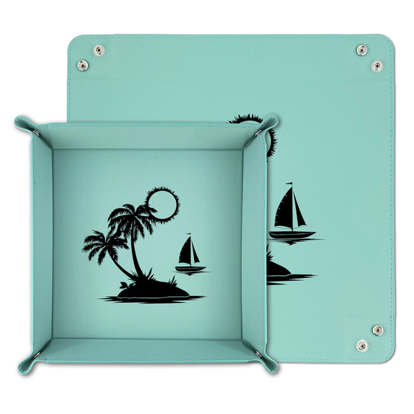 Tropical Sunset Teal Faux Leather Valet Trays - PARENT MAIN