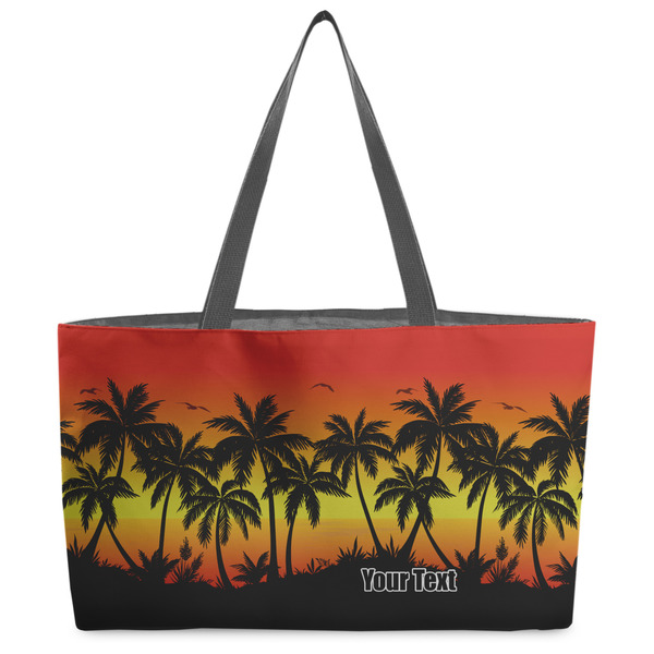 Custom Tropical Sunset Beach Totes Bag - w/ Black Handles (Personalized)