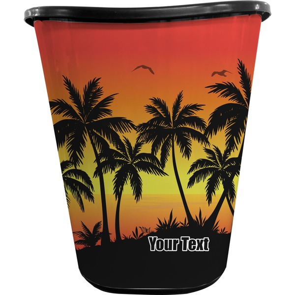 Custom Tropical Sunset Waste Basket - Double Sided (Black) (Personalized)