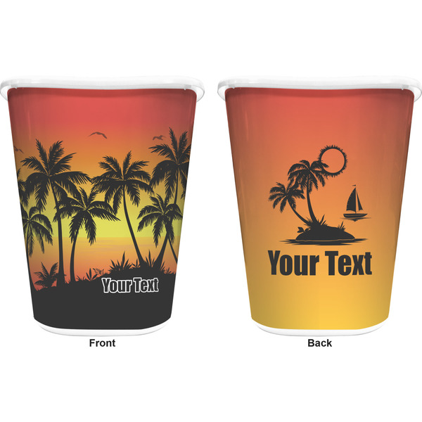 Tropical Sunset Trash Can White - Front and Back - Apvl