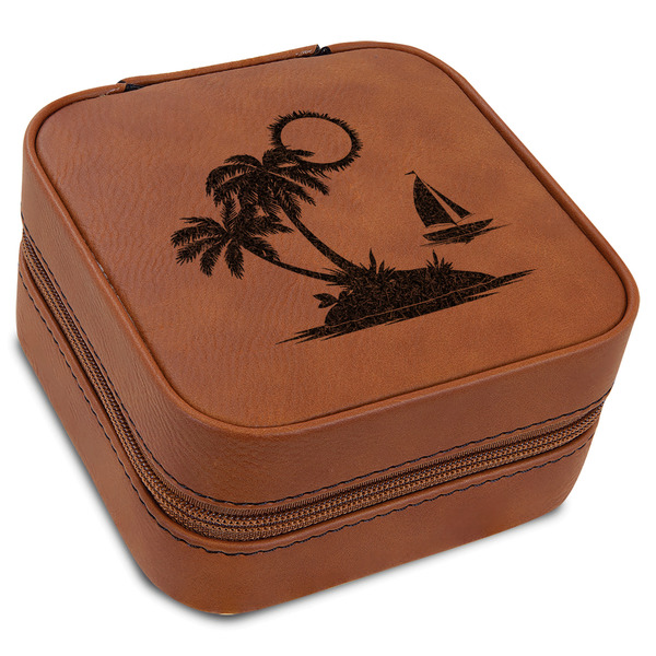 Custom Tropical Sunset Travel Jewelry Box - Leather