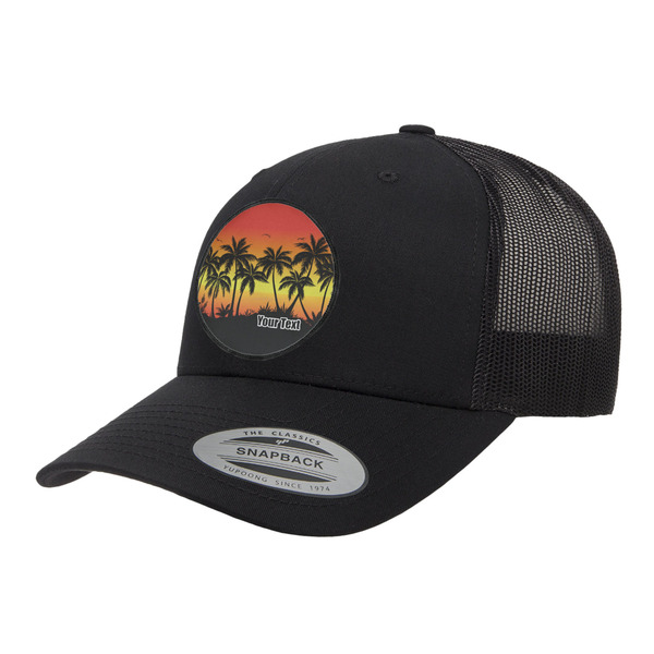 Custom Tropical Sunset Trucker Hat - Black (Personalized)