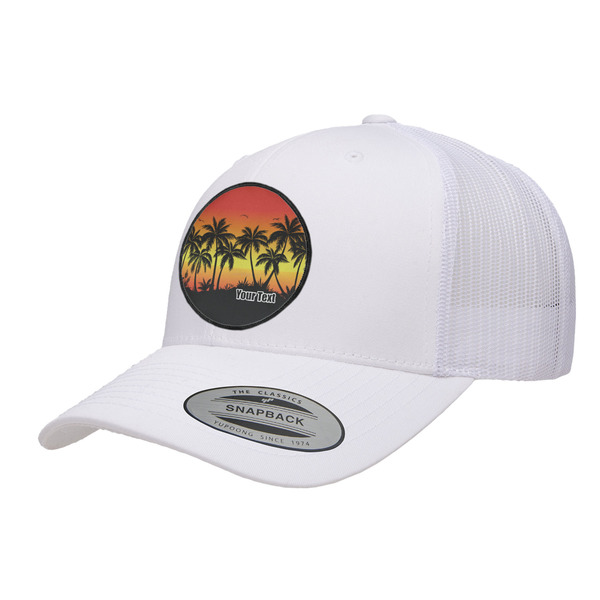 Custom Tropical Sunset Trucker Hat - White (Personalized)